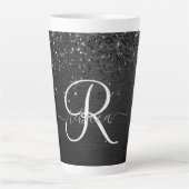 Aangepast zwart glitter Sparkle Monogram Latte Mok (Voorkant)