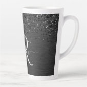 Aangepast zwart glitter Sparkle Monogram Latte Mok (Rechts)
