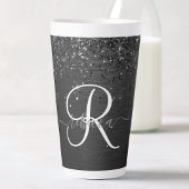 Aangepast zwart glitter Sparkle Monogram Latte Mok