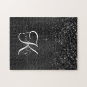 Aangepast zwart glitter Sparkle Monogram Legpuzzel (Horizontaal)
