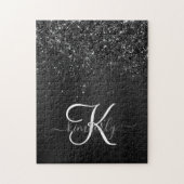 Aangepast zwart glitter Sparkle Monogram Legpuzzel (Verticaal)