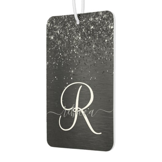 Aangepast zwart glitter Sparkle Monogram Luchtverfrisser (Links)