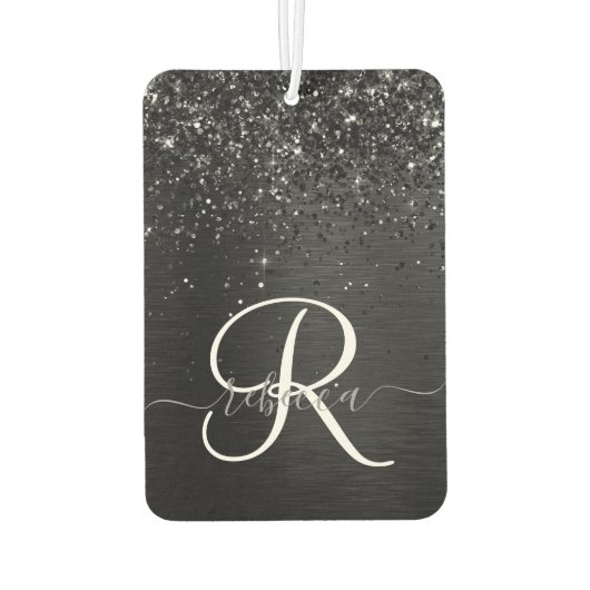 Aangepast zwart glitter Sparkle Monogram Luchtverfrisser (Achterkant)