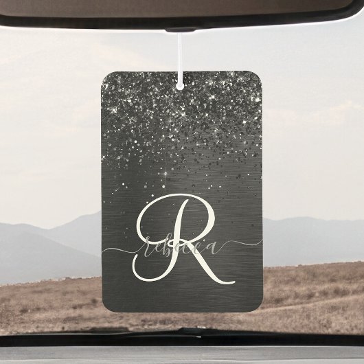 Aangepast zwart glitter Sparkle Monogram Luchtverfrisser