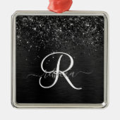 Aangepast zwart glitter Sparkle Monogram Metalen Ornament (Voorkant)