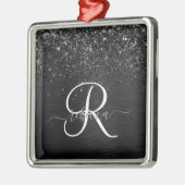 Aangepast zwart glitter Sparkle Monogram Metalen Ornament (Links)