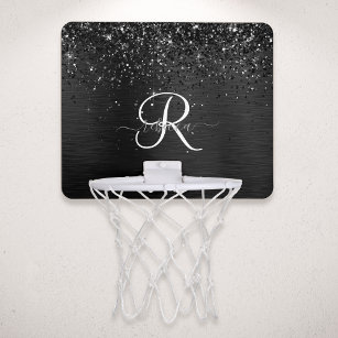 Aangepast zwart glitter Sparkle Monogram Mini Basketbalbord