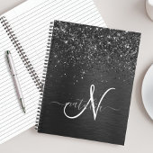 Aangepast zwart glitter Sparkle Monogram Notitieboek