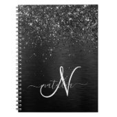 Aangepast zwart glitter Sparkle Monogram Notitieboek (Voorkant)