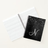 Aangepast zwart glitter Sparkle Monogram Notitieboek (Binnen)