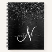 Aangepast zwart glitter Sparkle Monogram Notitieboek (Voorkant)