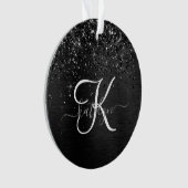 Aangepast zwart glitter Sparkle Monogram Ornament (voorkant)