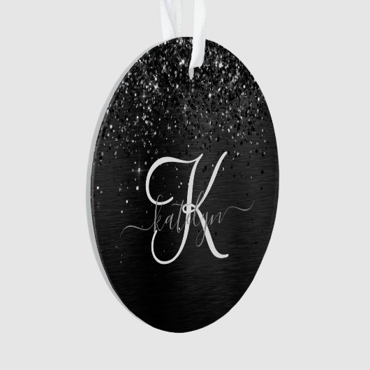 Aangepast zwart glitter Sparkle Monogram Ornament (voorkant)