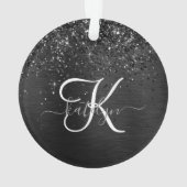 Aangepast zwart glitter Sparkle Monogram Ornament (achterkant)