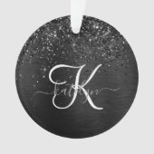 Aangepast zwart glitter Sparkle Monogram Ornament (voorkant)