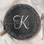 Aangepast zwart glitter Sparkle Monogram Papieren Bordje<br><div class="desc">Pas dit trendy elegante papieren bord eenvoudig aan met  zwarte mousserende glitter op een zwarte geborstelde metalen achtergrond.</div>