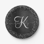 Aangepast zwart glitter Sparkle Monogram Papieren Bordje (Voorkant)