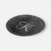 Aangepast zwart glitter Sparkle Monogram Papieren Bordje (Gekanteld)