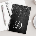 Aangepast zwart glitter Sparkle Monogram Planner<br><div class="desc">Pas dit trendy elegante ontwerp van de planner eenvoudig aan met  zwarte mousserende glitter op een zwarte geborstelde metalen achtergrond.</div>