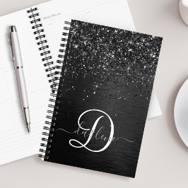 Aangepast zwart glitter Sparkle Monogram Planner