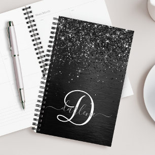 Aangepast zwart glitter Sparkle Monogram Planner