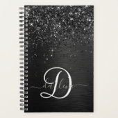 Aangepast zwart glitter Sparkle Monogram Planner (Voorkant)