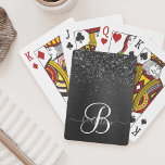 Aangepast zwart glitter Sparkle Monogram Pokerkaarten<br><div class="desc">Pas dit trendy elegante speelkaartontwerp eenvoudig aan met  zwarte mousserende glitter op een zwarte geborstelde metalen achtergrond.</div>