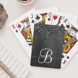 Aangepast zwart glitter Sparkle Monogram Pokerkaarten