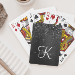 Aangepast zwart glitter Sparkle Monogram Pokerkaarten<br><div class="desc">Maak dit trendy elegante speelkaartontwerp eenvoudig aan te passen met  zwarte mousserende glitter op een zwarte geborstelde metalen achtergrond.</div>