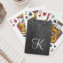 Aangepast zwart glitter Sparkle Monogram Pokerkaarten