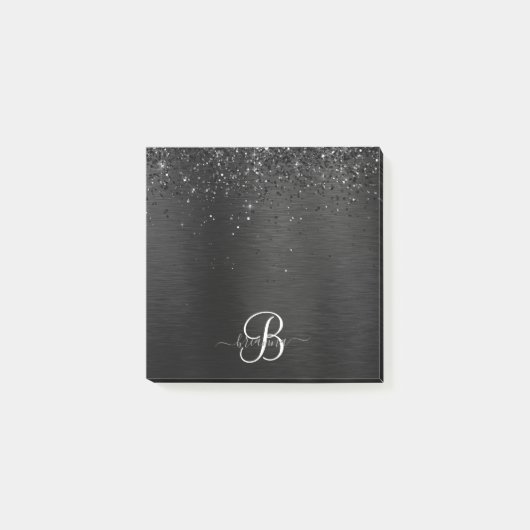 Aangepast zwart glitter Sparkle Monogram Post-it® Notes (Voorkant)
