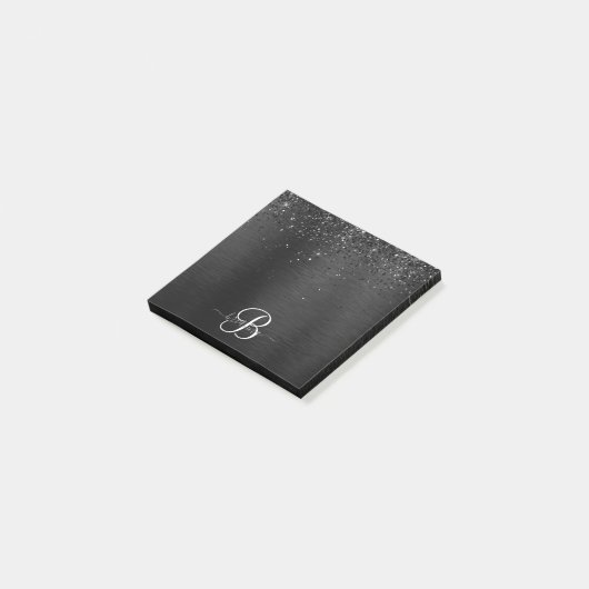 Aangepast zwart glitter Sparkle Monogram Post-it® Notes (Schuin)