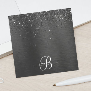 Aangepast zwart glitter Sparkle Monogram Post-it® Notes