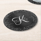Aangepast zwart glitter Sparkle Monogram Ronde Kartonnen Onderzetter (Gebogen)