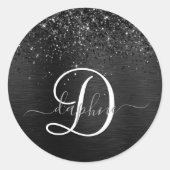 Aangepast zwart glitter Sparkle Monogram Ronde Sticker (Voorkant)