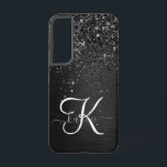 Aangepast zwart glitter Sparkle Monogram Samsung Galaxy Hoesje<br><div class="desc">Pas dit trendy elegante telefoondoosontwerp eenvoudig aan met  zwarte mousserende glitter op een zwarte geborstelde metalen achtergrond.</div>