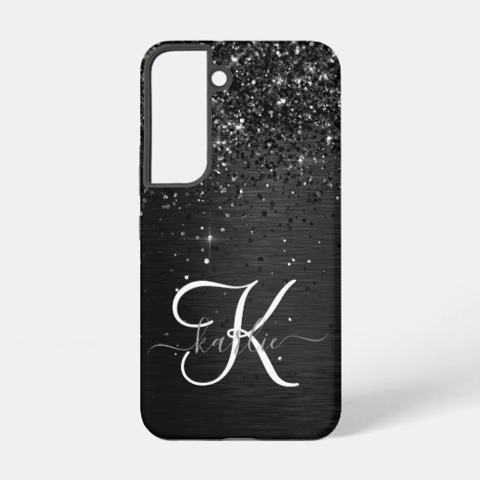 Aangepast zwart glitter Sparkle Monogram Samsung Galaxy Hoesje (Achterkant)