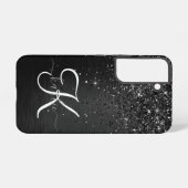 Aangepast zwart glitter Sparkle Monogram Samsung Galaxy Hoesje (Achterkant horizontaal)