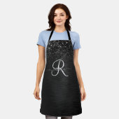 Aangepast zwart glitter Sparkle Monogram Schort (Gedragen)