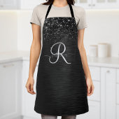 Aangepast zwart glitter Sparkle Monogram Schort