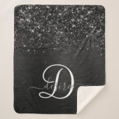 Aangepast zwart glitter Sparkle Monogram Sherpa Deken (Voorkant)