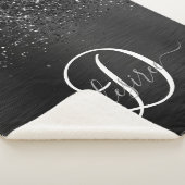 Aangepast zwart glitter Sparkle Monogram Sherpa Deken (3/4)