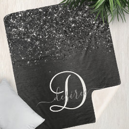 Aangepast zwart glitter Sparkle Monogram Sherpa Deken