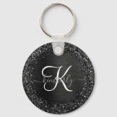 Aangepast zwart glitter Sparkle Monogram Sleutelhanger (Voorkant)
