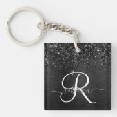 Aangepast zwart glitter Sparkle Monogram Sleutelhanger (Voorkant)