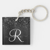 Aangepast zwart glitter Sparkle Monogram Sleutelhanger (Achterkant)