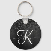 Aangepast zwart glitter Sparkle Monogram Sleutelhanger (Voorkant)