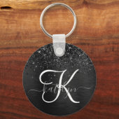 Aangepast zwart glitter Sparkle Monogram Sleutelhanger (Voorkant)