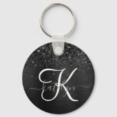 Aangepast zwart glitter Sparkle Monogram Sleutelhanger (Achterkant)