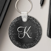 Aangepast zwart glitter Sparkle Monogram Sleutelhanger